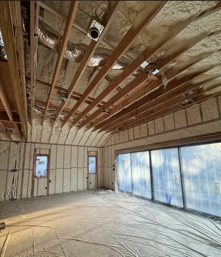 Interior walls and ceiling insulated with spray foam during new construction in Manteno